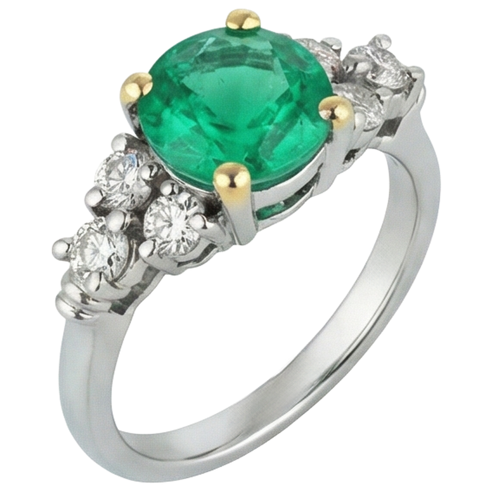 Farbstein-Ring 14 Karat Zweifarbig Gold mit Edler Smaragd – Frontansicht