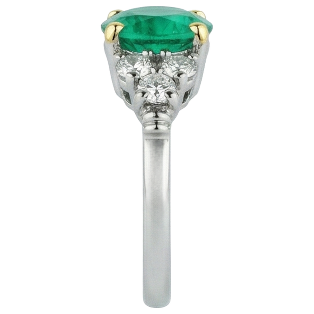 Edler Smaragd Rund-Brillant Farbstein-Ring in 14 Karat Zweifarbig Gold – Draufsicht