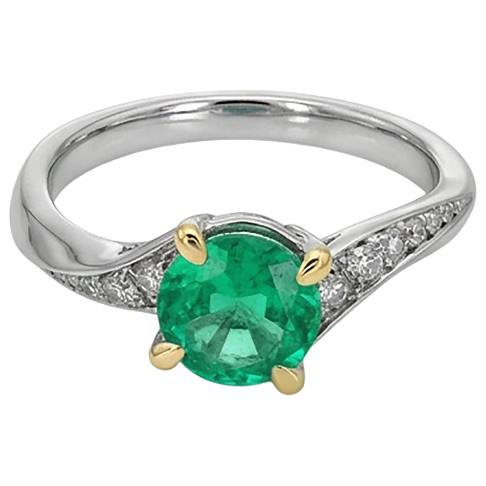 Brillantschliff Smaragd Ring in Bicolor 14K Gold – Seitenansicht