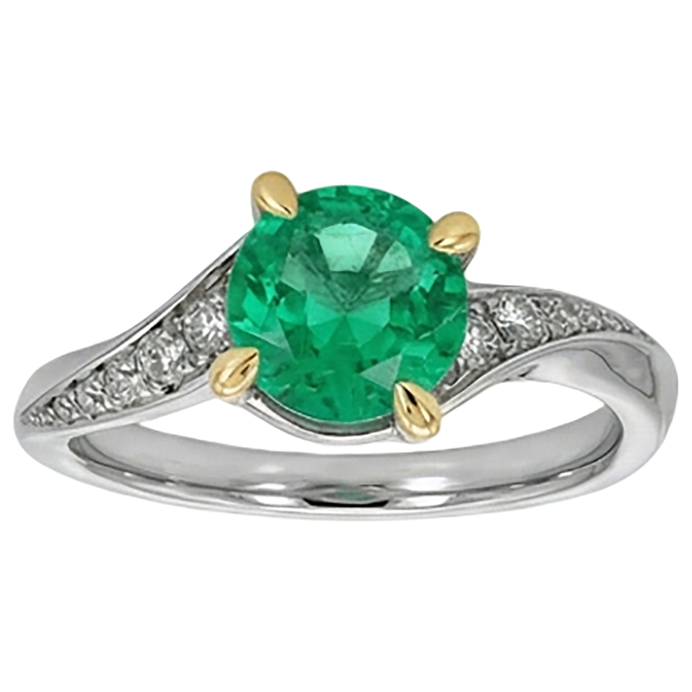 Brillantschliff Smaragd Ring in Bicolor 14K Gold – Frontansicht