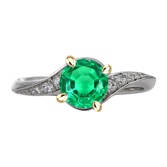 Farbstein-Ring Bicolor 14K Gold mit Smaragd – Hauptansicht