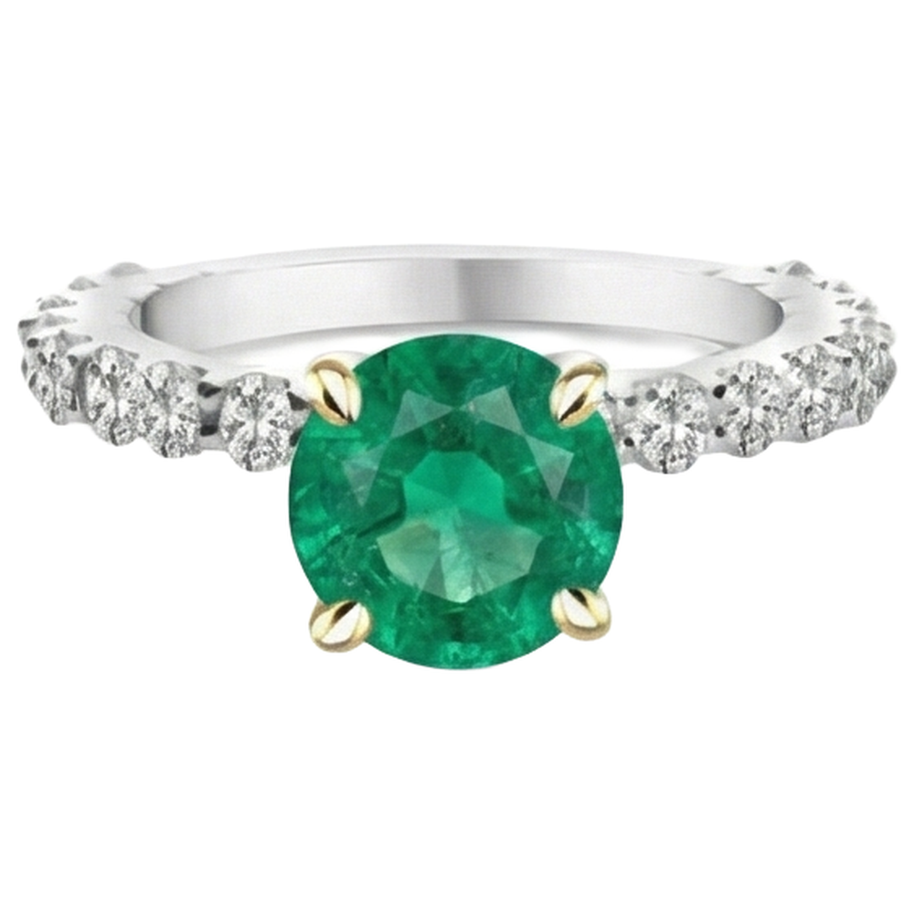 Farbstein-Ring Bicolor 14K Gold mit Edler Smaragd – Frontansicht