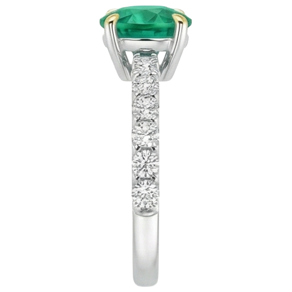 Farbstein-Ring Bicolor 14K Gold mit Edler Smaragd – Draufsicht