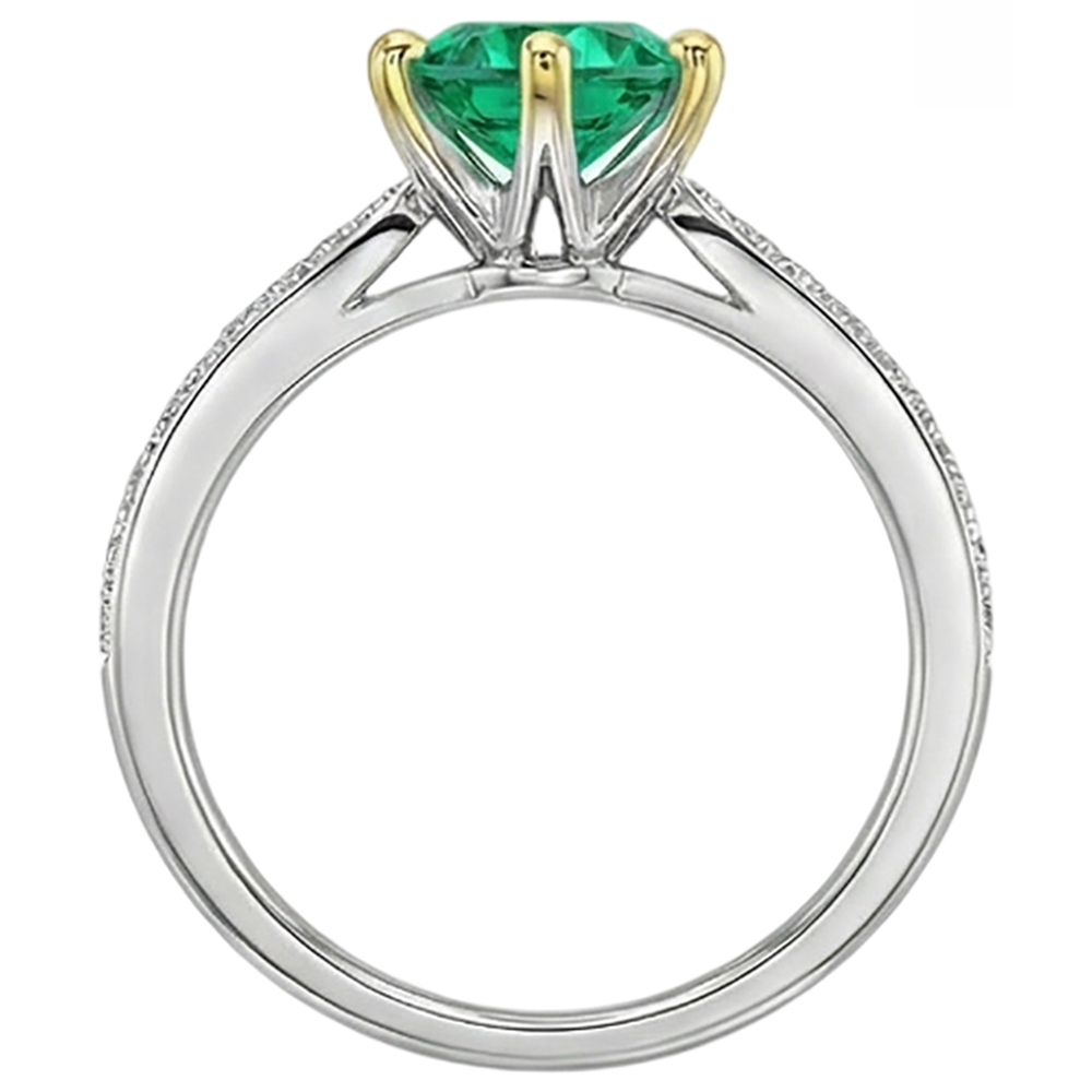 Smaragd Rund-Brillant Farbstein-Ring in 14 Karat Zweifarbig Gold – Draufsicht