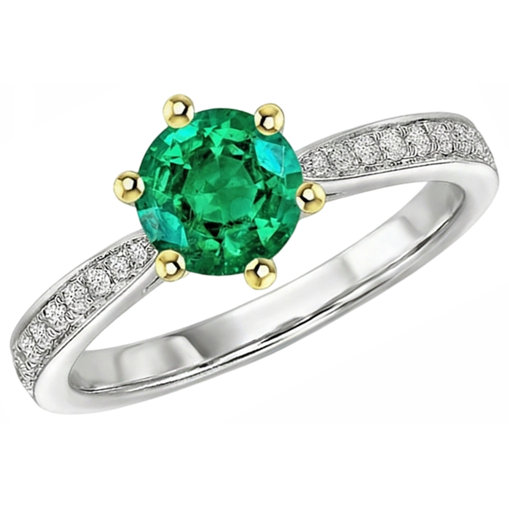 Authentischer Smaragd Farbstein-Ring 2,50 Karat 14 Karat Zweifarbig Gold – Profilansicht