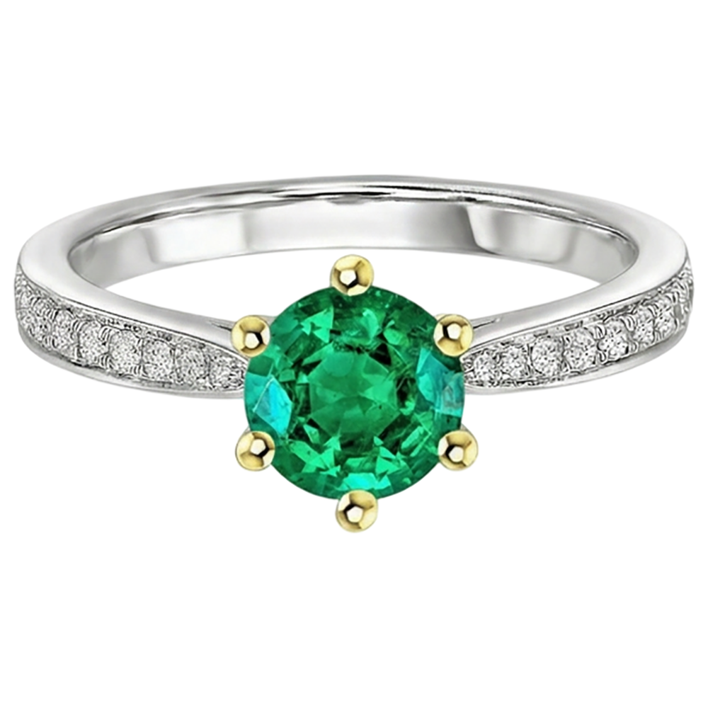 Smaragd Farbstein-Ring 2,50-Karat 14 Karat Zweifarbig Gold – Seitenansicht