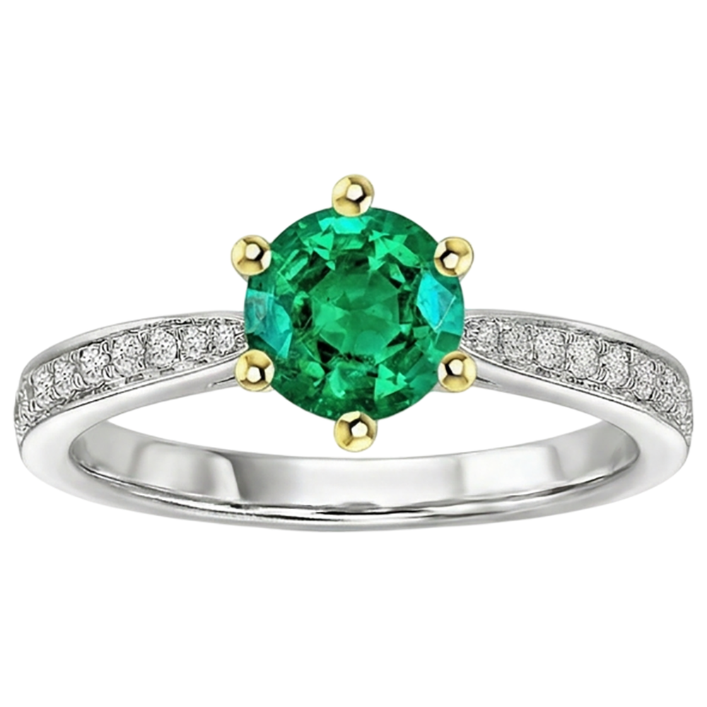 Authentischer Smaragd Farbstein-Ring 2,50 Karat 14 Karat Zweifarbig Gold – Frontansicht