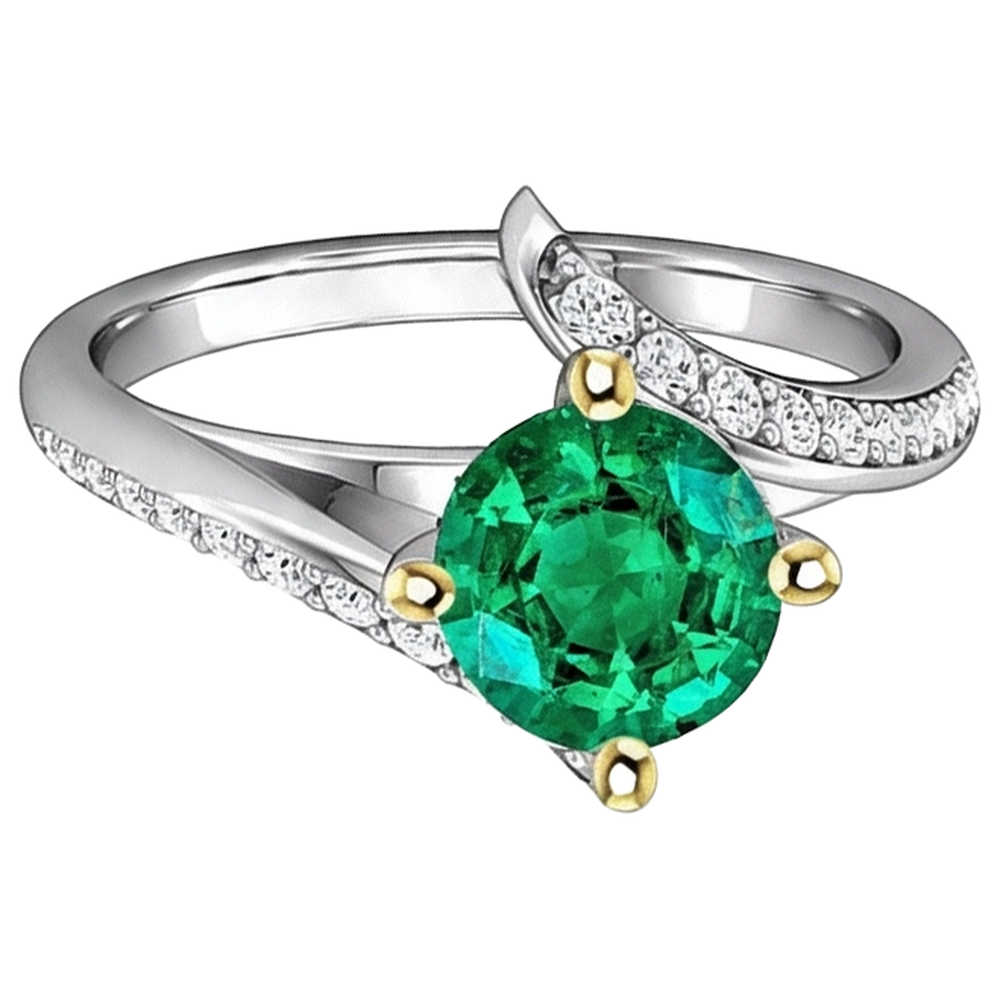 Rund-Brillant Smaragd Ring in 14 Karat Zweifarbig Gold – Seitenansicht