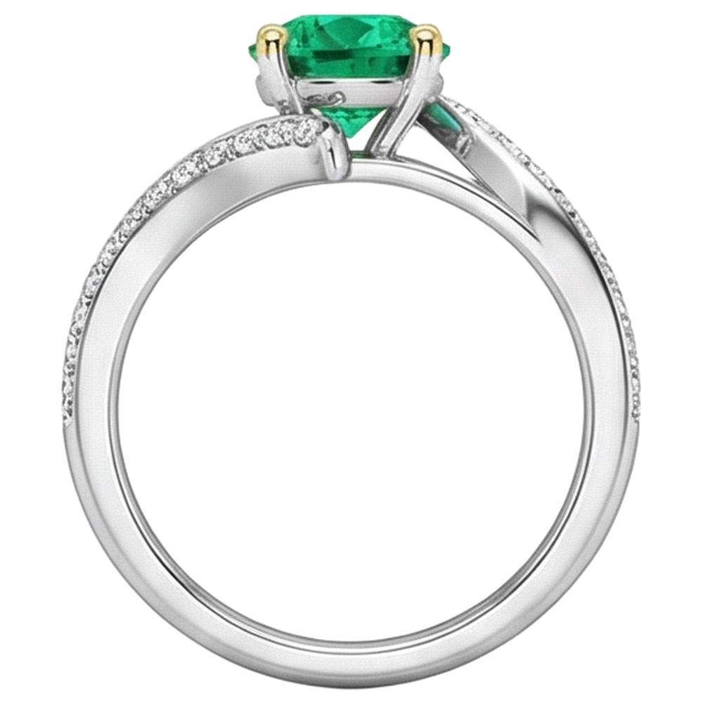 Echter Smaragd Schmuckstein-Ring 2 Karat 14 Karat Zweifarbig Gold – Draufsicht