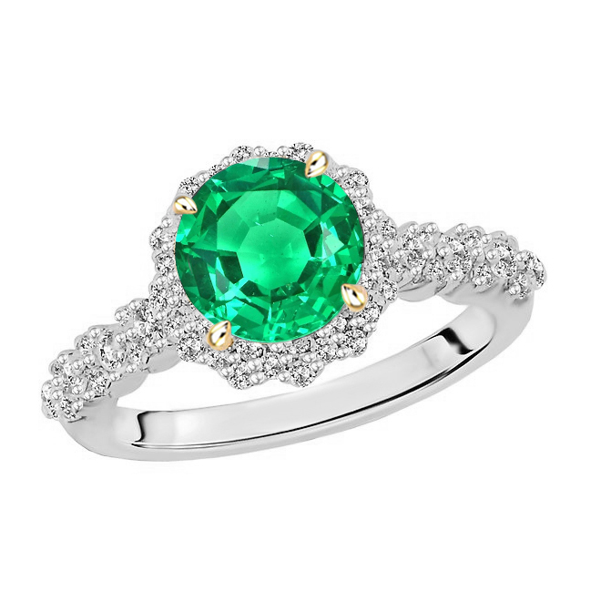 Rund-Brillant Edler Smaragd Ring in Bicolor 14K Gold – Hauptansicht