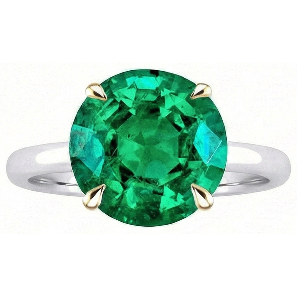 Edelstein-Ring 14 Karat Zweifarbig Gold mit Smaragd – Seitenansicht