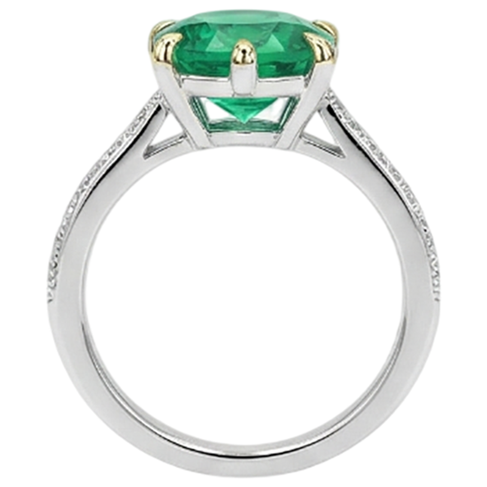 Smaragd Schmuckstein-Ring 3-Karat 14 Karat Zweifarbig Gold – Rückansicht
