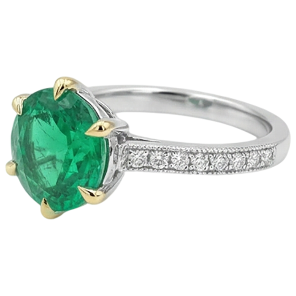 Schmuckstein-Ring 14 Karat Zweifarbig Gold mit Smaragd – Draufsicht