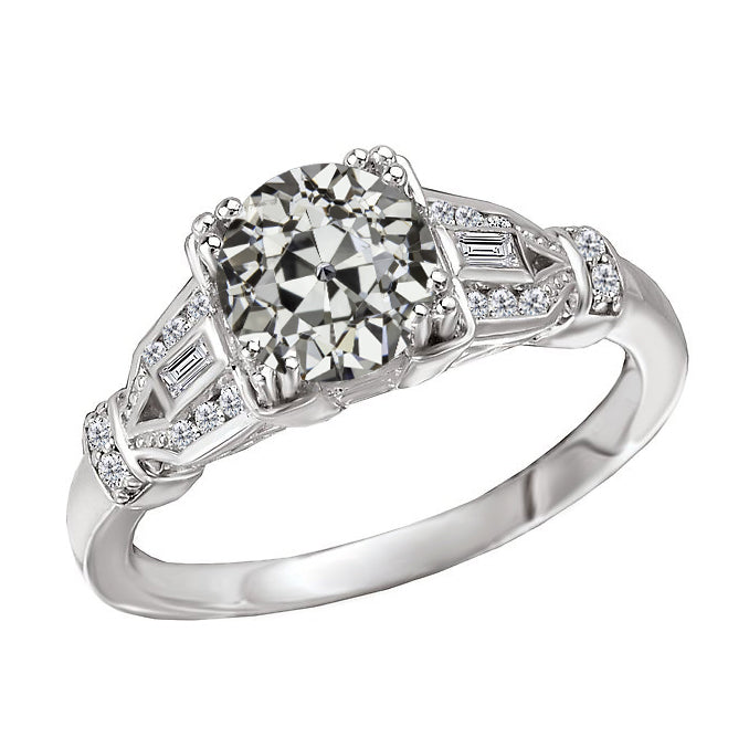 Authentischer Diamant Solitär-Ring mit Akzenten 1,50 Karat 14K Weißgold – Hauptansicht
