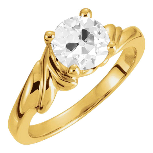 Edler Diamant Antik-Kissen-Schliff Einzelstein-Ring in 14 Karat Gelbgold – Hauptansicht
