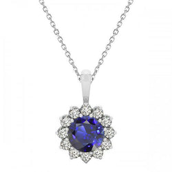 Brillantschliff Royalblauer Saphir Stein-Halskette in 14K