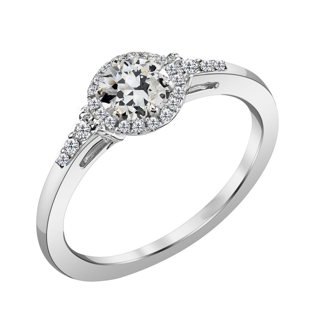 Brillant Antik-Kissen-Schliff Halo-Fassung Ring in 14K Weißgold – Hauptansicht