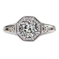 14K Weißgold Antik Brillant Halo-Fassung Ring 3 Karat