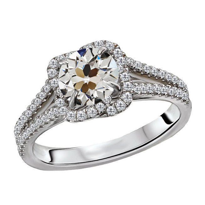 Naturreiner Brillant Halo-Fassung Ring 4 Karat 14K Weißgold – Hauptansicht