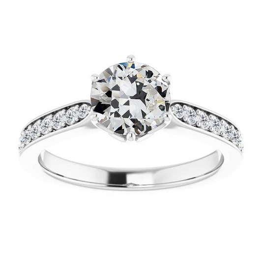 Diamant Antik-Kissen-Schliff Akzent-Solitär-Ring in 14 Karat Weißgold – Hauptansicht