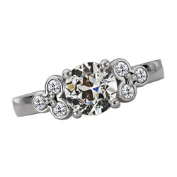14K Weißgold Antik-Kissen-Schliff Brillant Akzent-Solitär-Ring