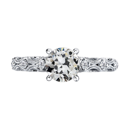 Diamant Antik-Kissen-Schliff Solitär mit Seitensteinen in 14K Weißgold – Hauptansicht