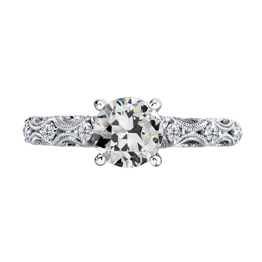 Diamant Antik-Kissen-Schliff Solitär mit Seitensteinen in 14K Weißgold – Hauptansicht