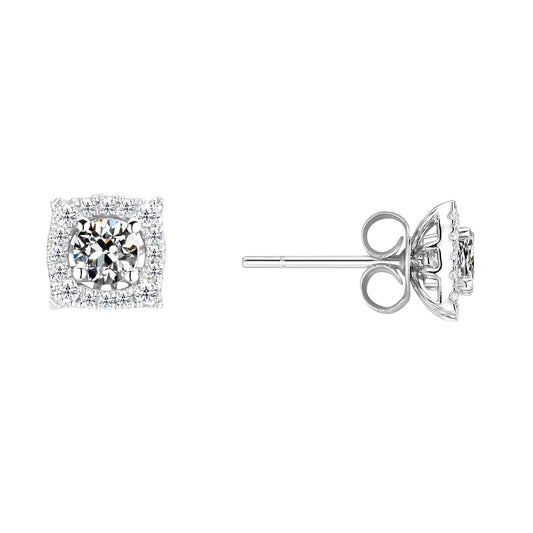 Diamant Antik-Kissen-Schliff Ohrringe in 14K Weißgold – Hauptansicht