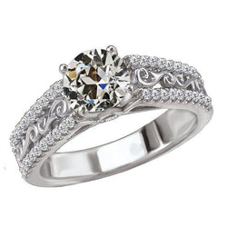 Diamant Vintage Antragsring 2 Karat in 14K Weißgold