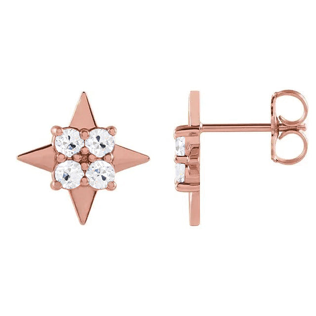 Brillant Old Mine Cut Ohrstecker in 14 Karat Roségold – Frontansicht