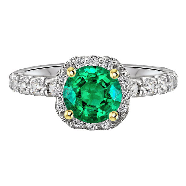 Smaragd Rund-Brillant Edelstein-Ring in Bicolor 14K Gold – Hauptansicht