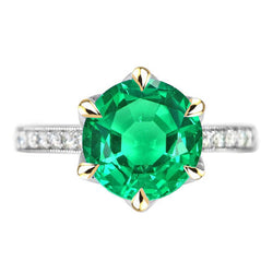Pavé Schmuckstein-Ring – Smaragd 3 Karat 14 Karat Zweifarbig Gold