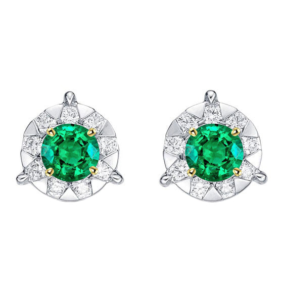 Naturreiner Kolumbianischer Smaragd Gemstone Earring 1,50 Karat 14 Karat Zweifarbig Gold – Hauptansicht