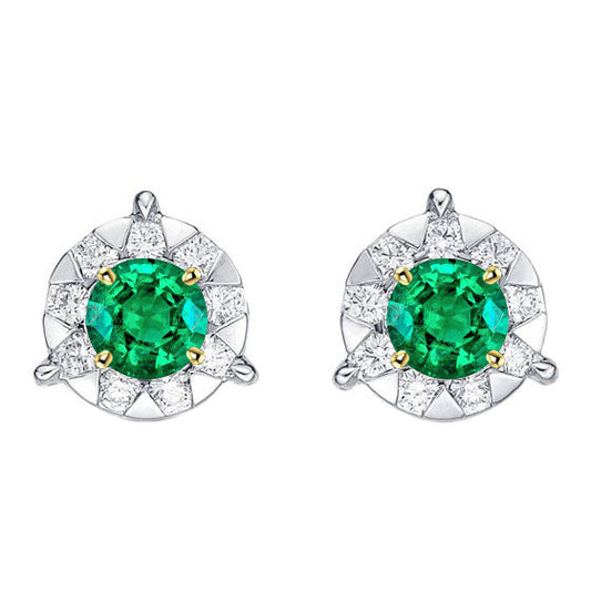 Naturreiner Kolumbianischer Smaragd Gemstone Earring 1,50 Karat 14 Karat Zweifarbig Gold – Hauptansicht