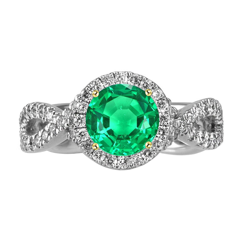 Brillantschliff Smaragd Ring in Bicolor 14K Gold – Hauptansicht