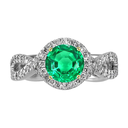 Brillantschliff Smaragd Ring in Bicolor 14K Gold – Hauptansicht
