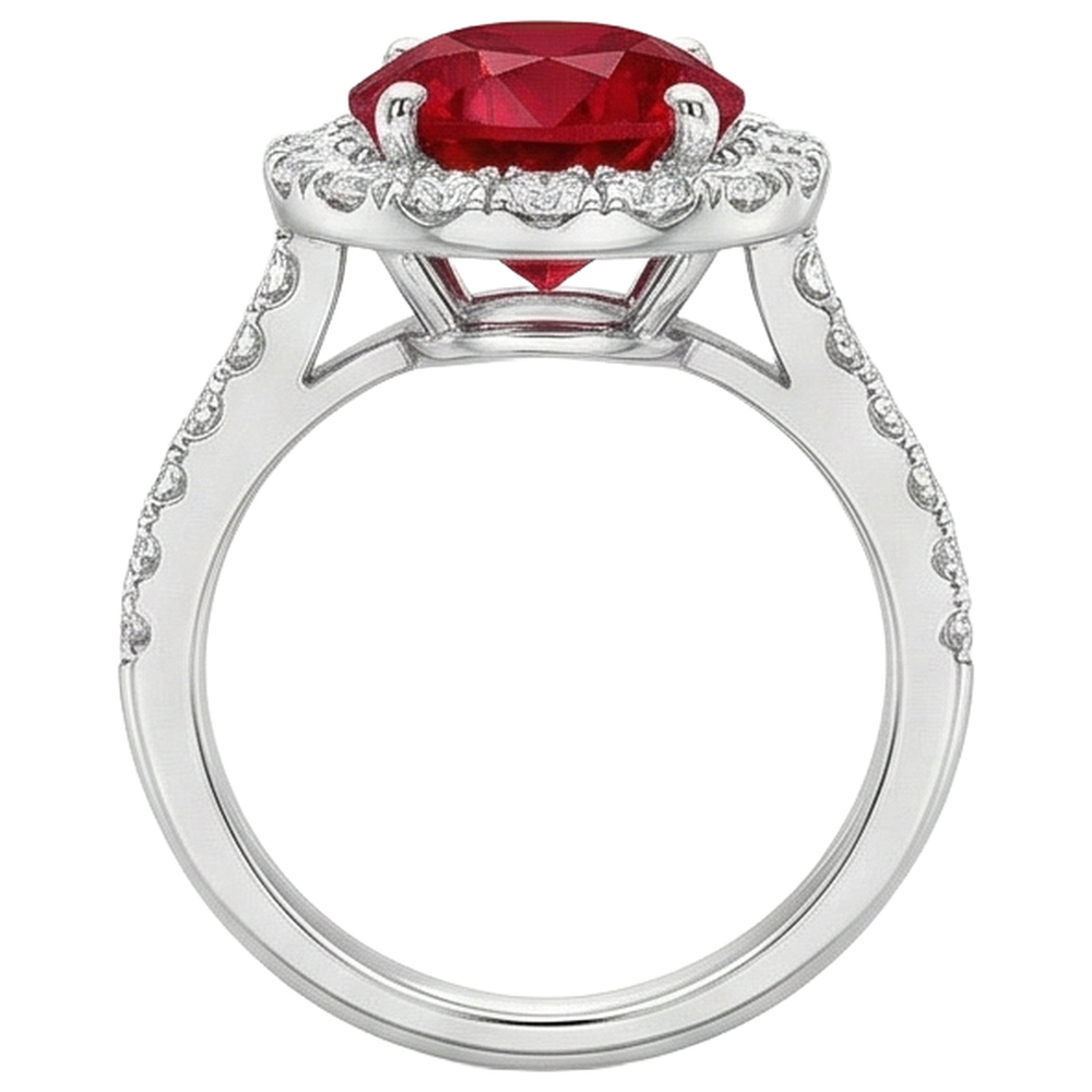 echter round rubin 4.50Karat ring Profilansicht