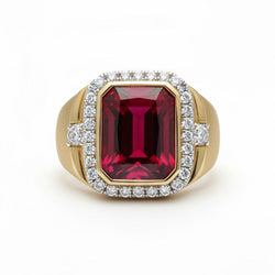 10K Yellow Gold Burmesischer Rubin Herren-Ring – 8,5-Karat
