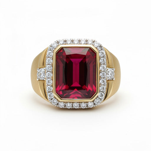 Burmesischer Rubin Radiant-Schliff Herren-Ring in 10K Yellow Gold – Hauptansicht