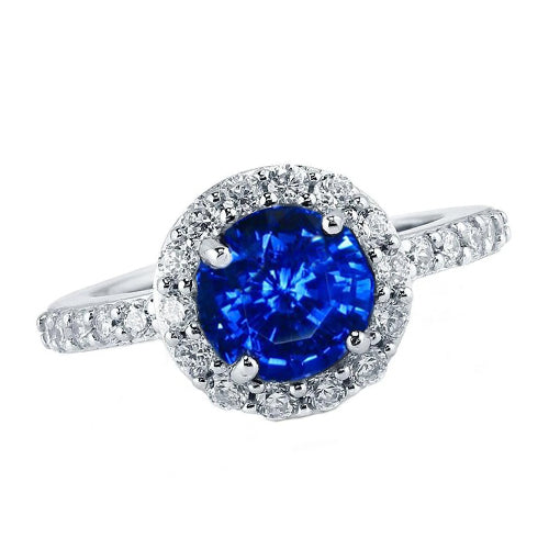 Rund Schliff Sri Lanka Saphir Halo Diamant Ring Weiß Gold 14K