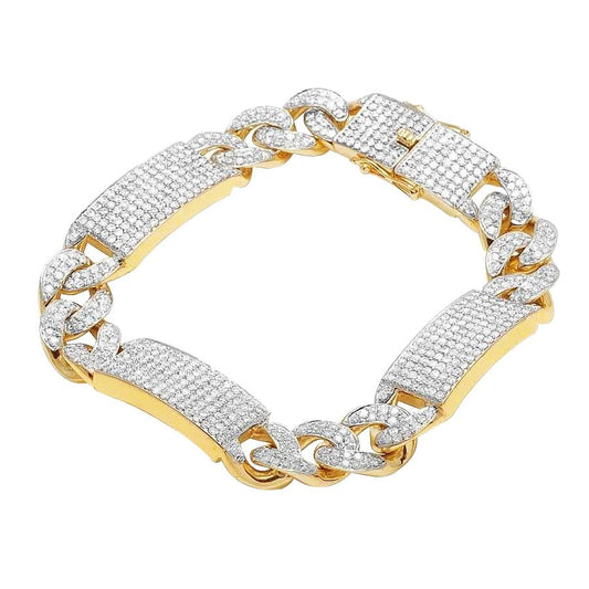 Runde 14 Karat Kleine Natürliche Diamanten Iced Out Herrenarmband Gelbgold