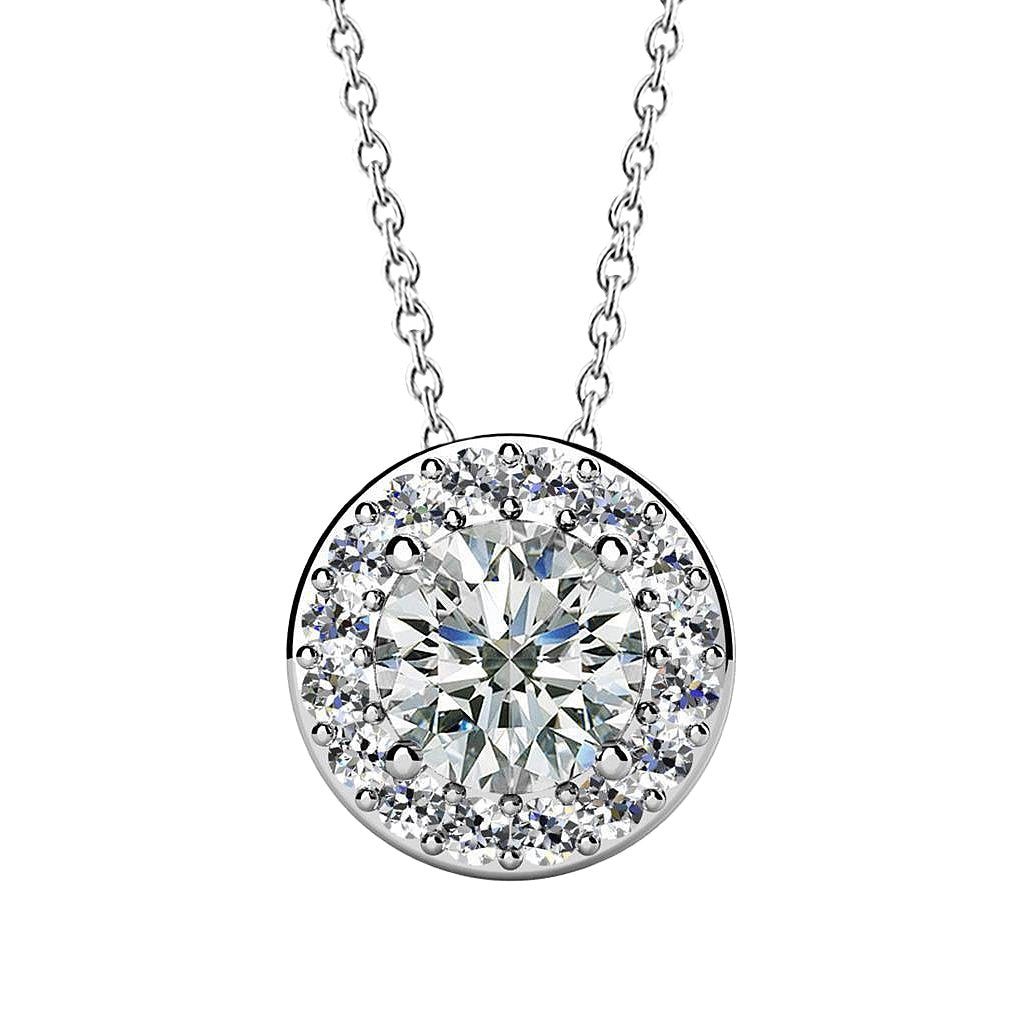 Runde Echt Diamant-Anhänger-Halskette Im Brillantschliff 1,75 Karat Weißgold 14K