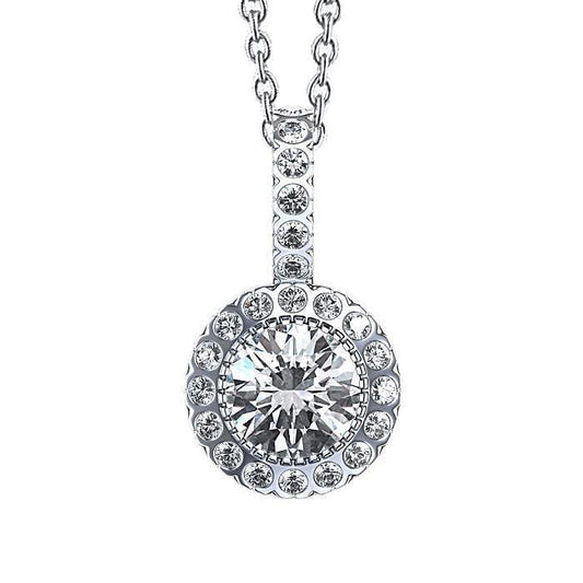 Runde Halo-Echt Diamant-Anhänger-Halskette 3 Kt. Weißgold 14K