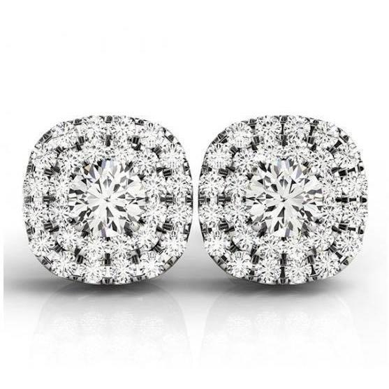 Runden Double Halo Echt Diamant Stud Earring Pair 2.56 Carats White Gold 14K