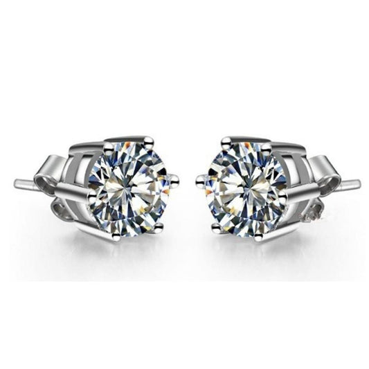 Runden Echt Diamant Stud Earrings Six Prong Setting Jewelry 2 Carat WG 14K