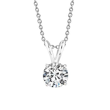 Runden Natürliche Diamant Pendant Necklace With Chain 0.75 Carat White Gold 14K