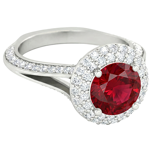 Runder 3,60 Karat Rubin und Diamanten Jubiläumsring 14K Weißgold
