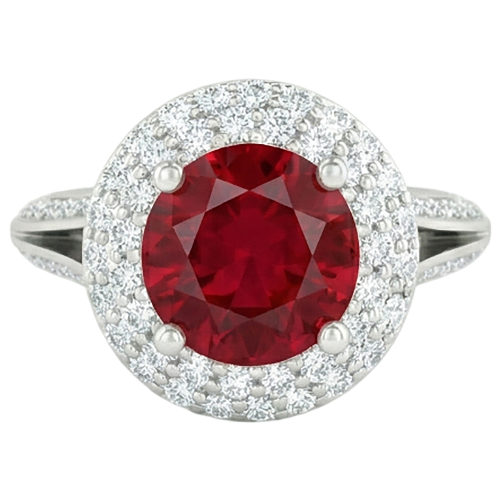 Runder 3,60 Karat Rubin und Diamanten Jubiläumsring 14K Weißgold