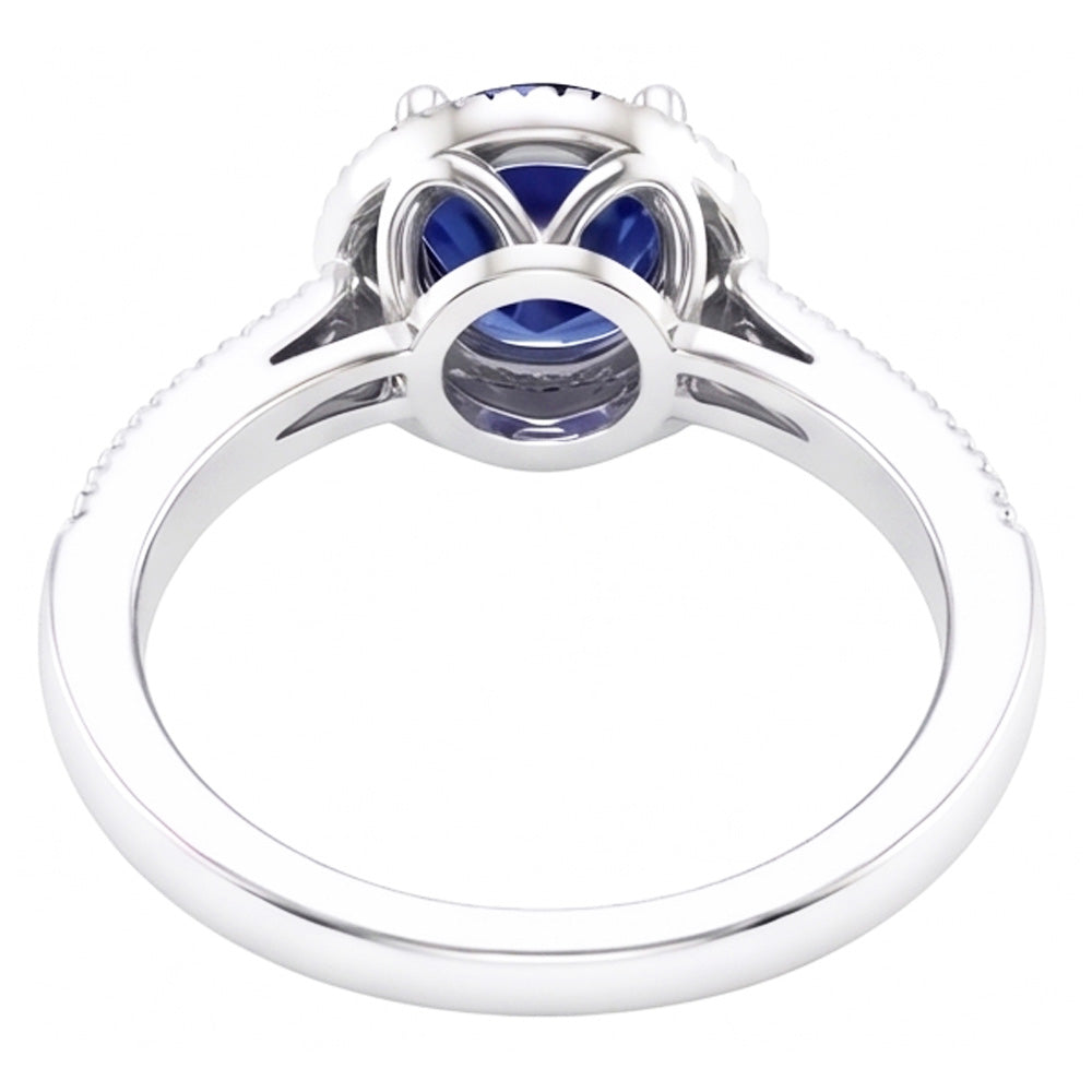 Runder Ceylon Saphir Halo Diamant Ring Weißgold Schmuck 1.5 Kt.