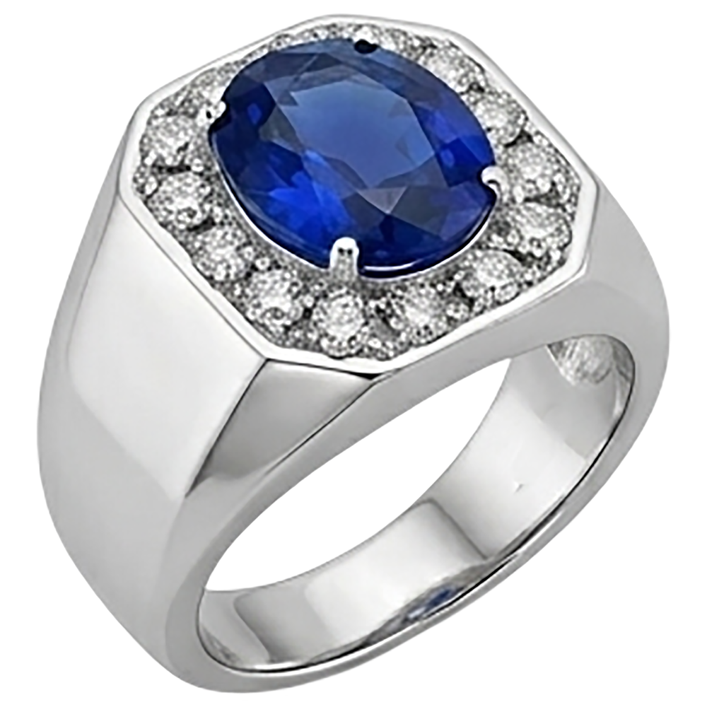 Runder Diamant Halo Oval Saphir Ring Gold Herrenschmuck 3,50 Karat